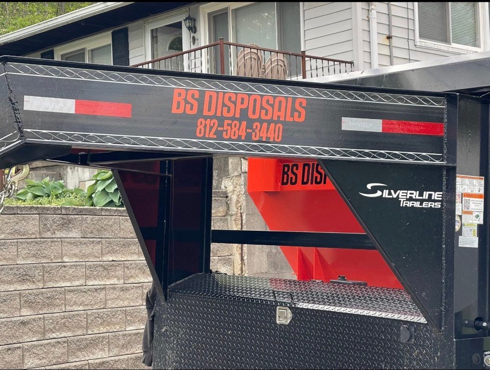 Close up of the BS Disposals branded dump trailer